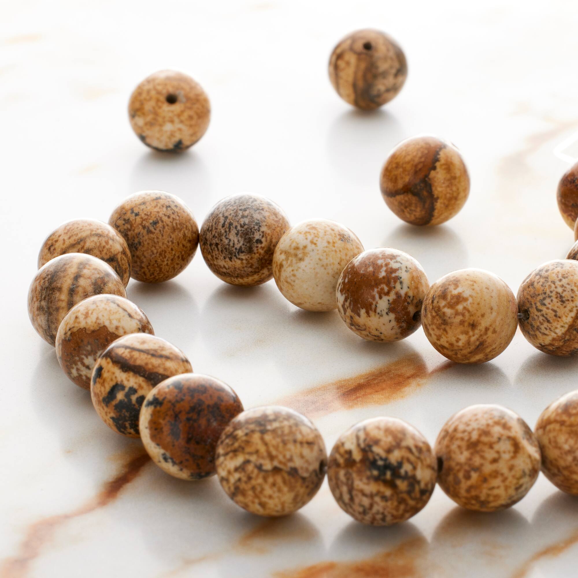 12 Pack: Brown Picture Jasper Round Beads by Bead Landing